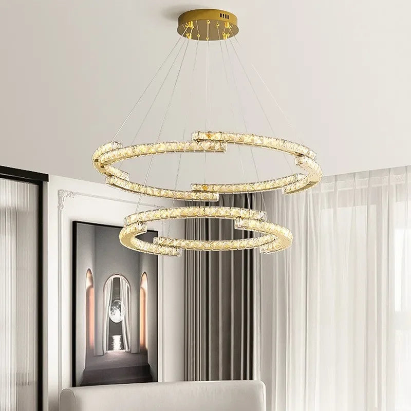 Afralia™ Circle Crystals LED Pendant Chandelier Light for Luxury Home Décor