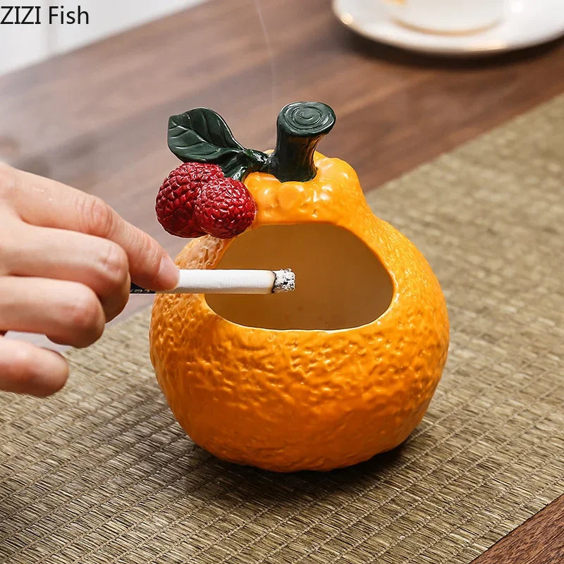 Afralia™ Ceramic Ashtray: Orange & Lychee Design, Desktop Smoking Accessories, Portable Ash Tray