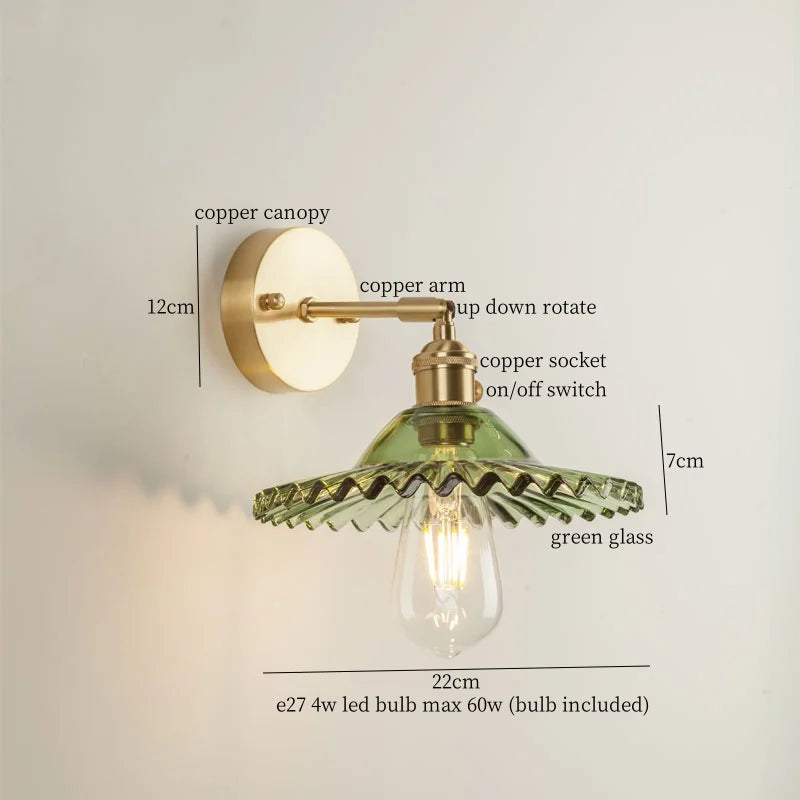Afralia™ Green Glass LED Wall Light Fixture | Modern Nordic Pull Chain Lamp