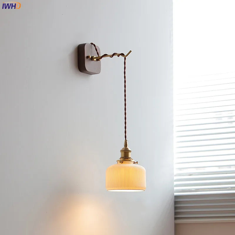 Afralia™ Ceramic LED Wall Light: Japanese Style Fixture, Home Decor for Bedroom & Living Room