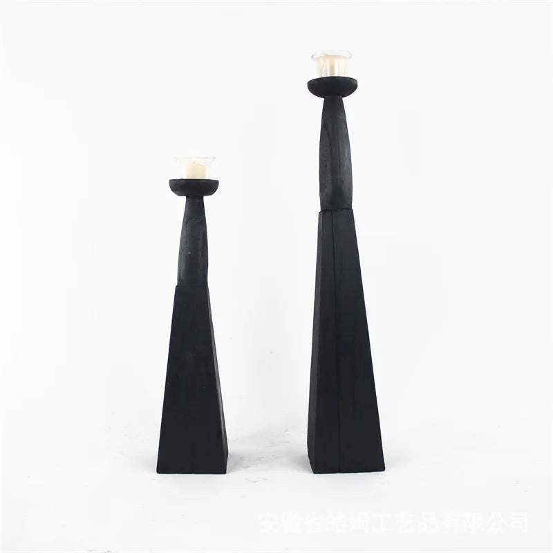 Afralia™ Handmade Carbonized Black Wood Candlestick Art Decor for Home, Hotel, Villa