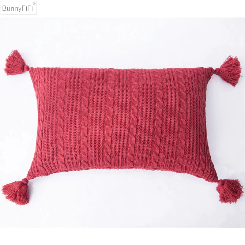 Afralia™ Knit Pillow Case 45x45cm Soft Decorative Cushion Cover Tassels Sofa Bed