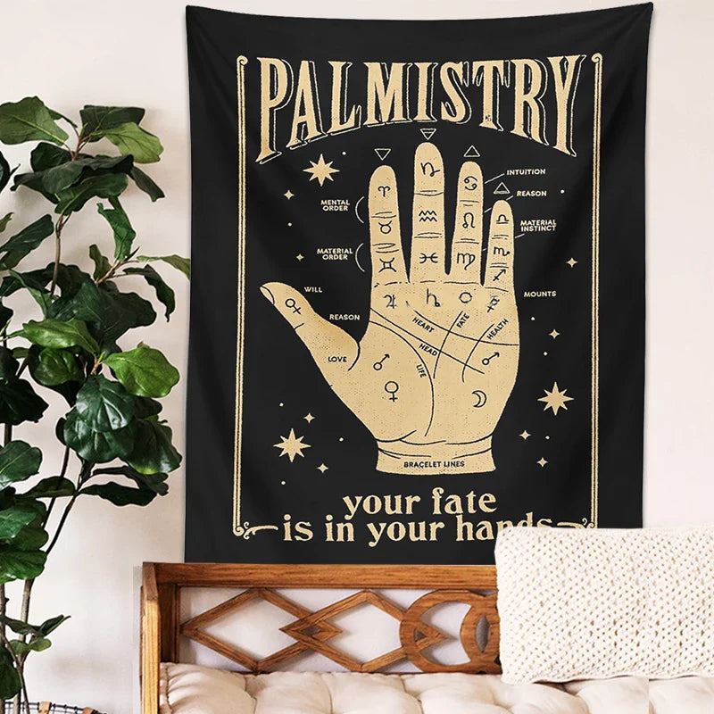 Afralia™ Palmistry Tapestry Wall Hanging: Retro Witchcraft Bohemian Art for Home Decor