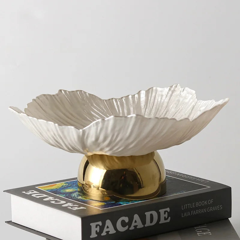 Afralia™ Metal Tray Petal Shape Snack Plate Jewelry Storage Home Decoration