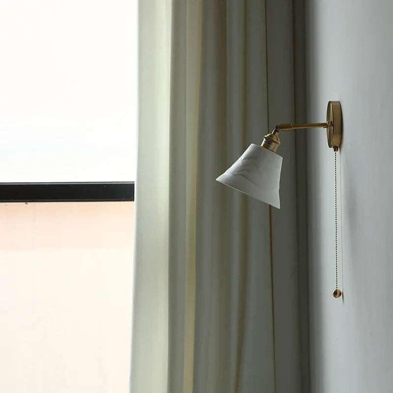 Afralia™ Nordic Ceramic LED Wall Light with Pull Chain Switch - Modern, Simple, Rotating