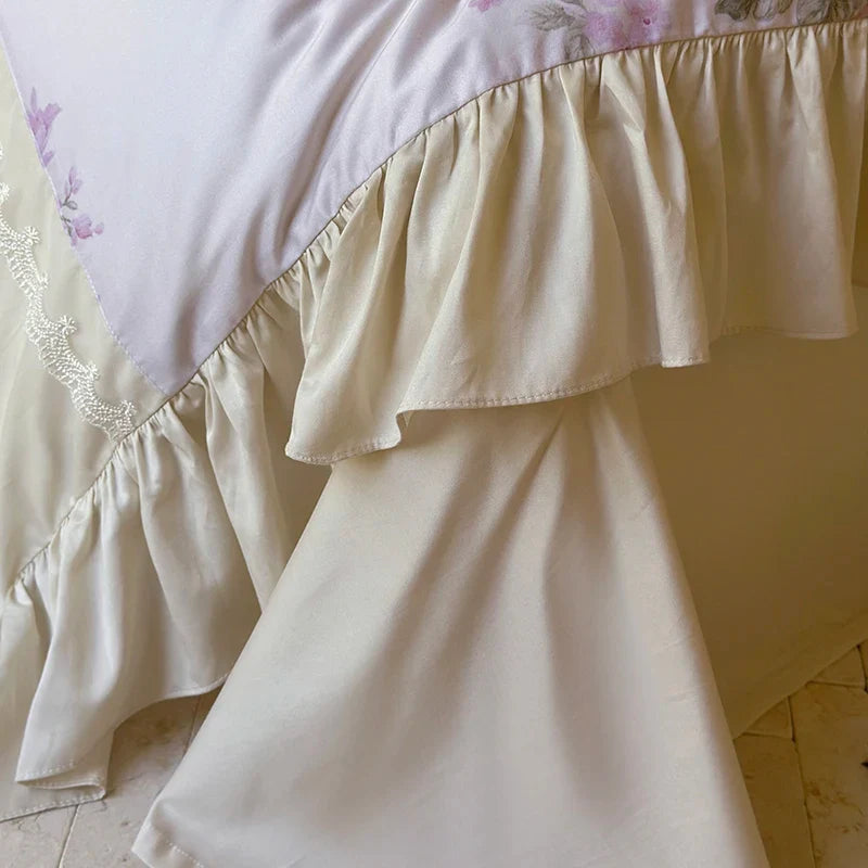 Afralia™ Vintage French Pastoral Lace Ruffles Bedding Set: Duvet Cover, Bed Sheet, 2 Pillowcases