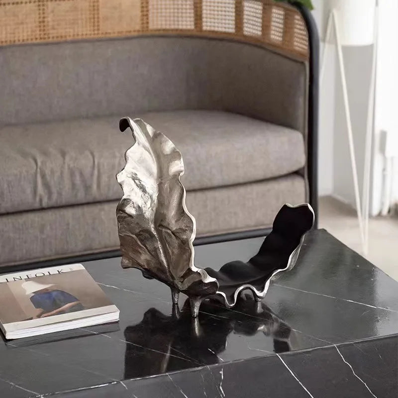 Afralia™ Resin Leaf Fruit Bowl Curved Dead Leaf Tray Figurines Home Decor