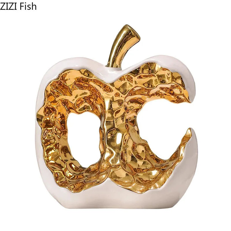 Afralia™ Ceramic Apple Sculpture Desk Decoration - Gold-plated Hollow Out Craft, Room Aesthetic Ornament