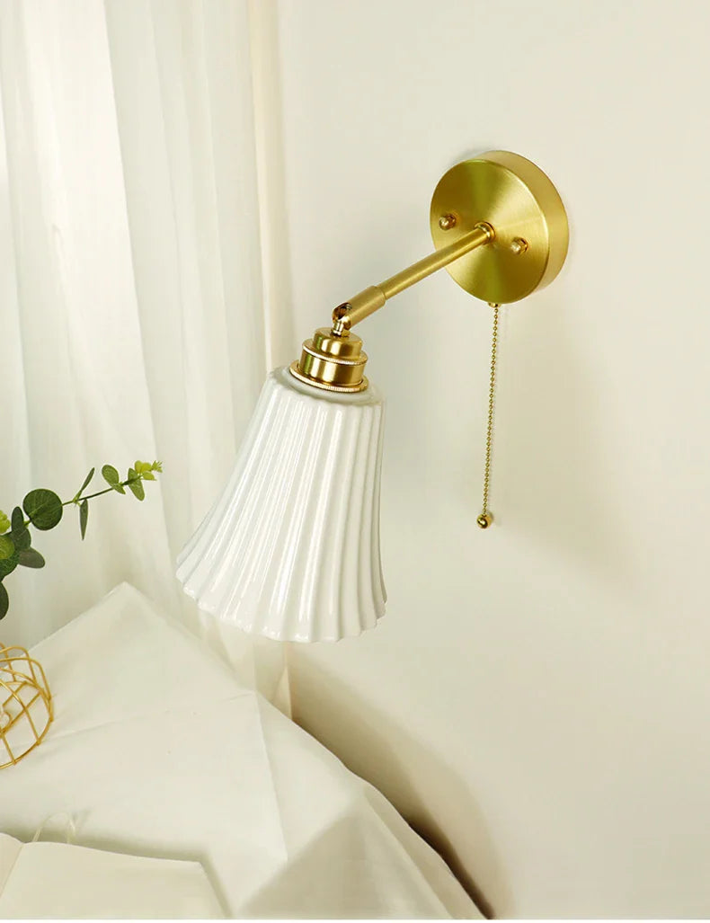 Afralia™ Retro Brass Wall Sconce - Luxury Bedroom Ceramic Wall Light