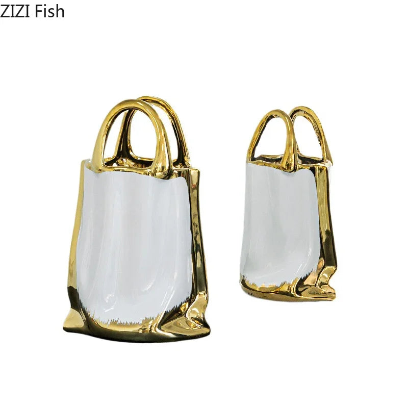 Afralia™ Golden Handbag Ceramic Vase for Stunning Flower Arrangements