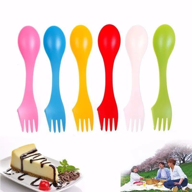 Afralia™ 6Pcs Outdoor Spork Set: Spoon, Fork, Cutter - Camping, Hiking, Picnic Utensils