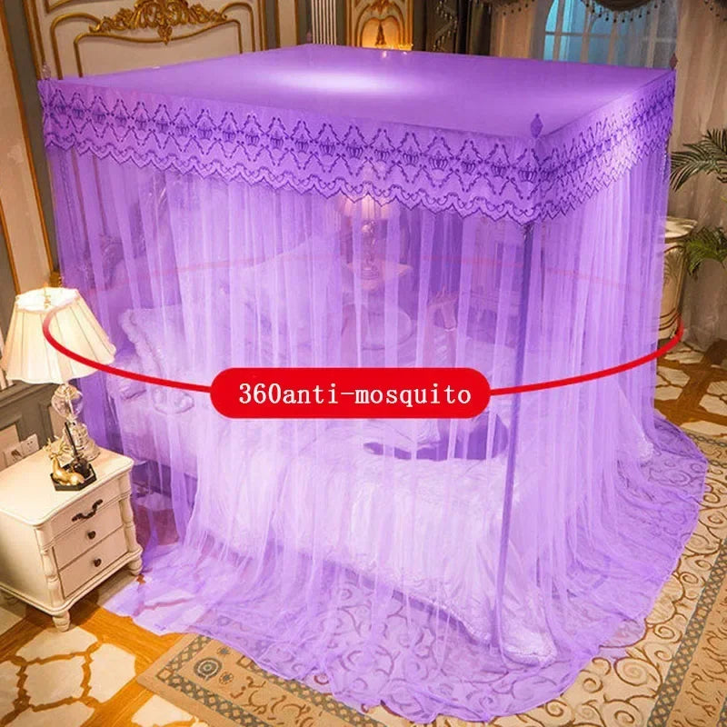 Afralia™ Mosquito Net Canopy for Queen Double Bed - Lace Pleated Embroidery Square