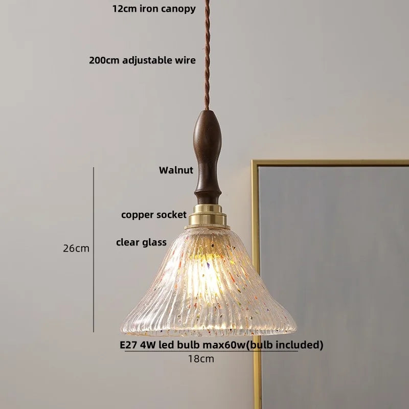 Afralia™ White Glass LED Pendant Light Fixture Walnut Wood Hang Lamp