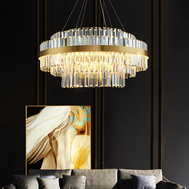 Afralia™ Gold Metal Crystal Pendant Light - Dimmable LED Hanging Lamp