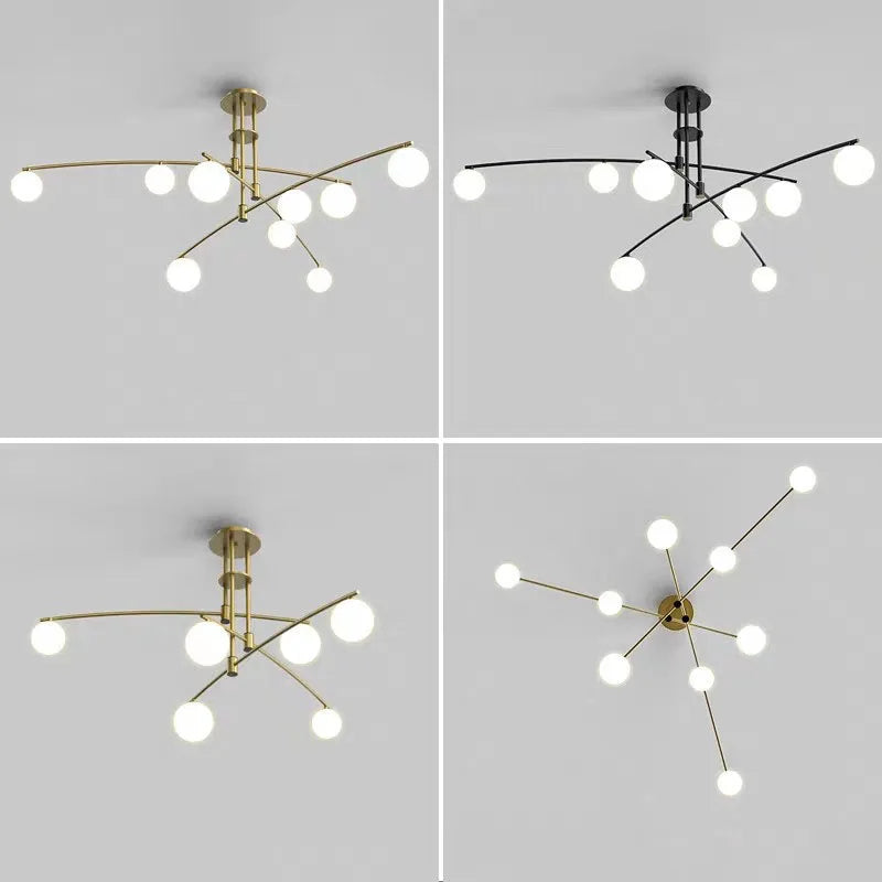 Afralia™ White Glass Parlor Chandeliers Gold Black Metal E27 G9 Hanging Lamp