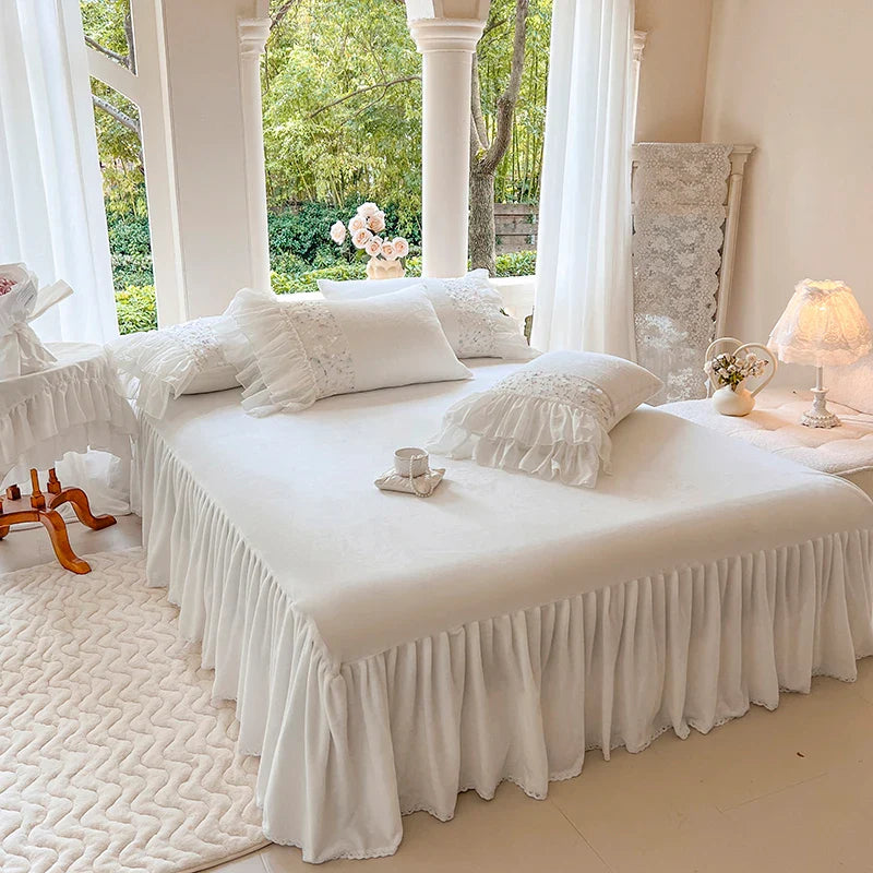 Afralia™ Floral Lace Ruffles Bedding Set: Duvet, Bedskirt, Bedspread, Sheet, Pillowcases