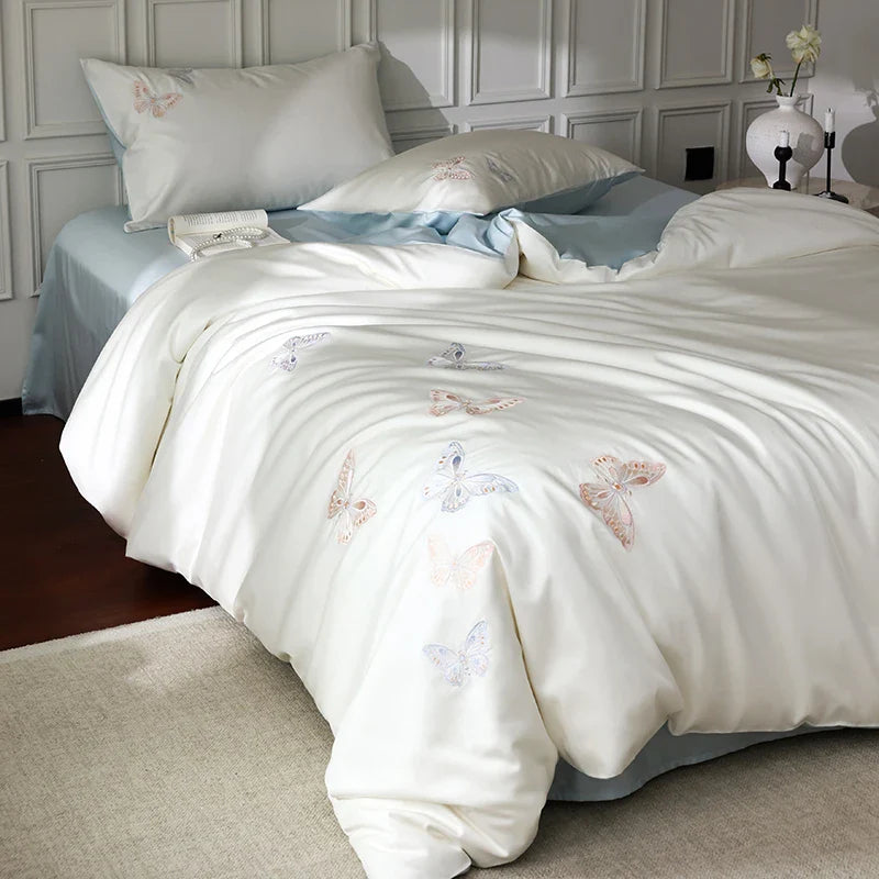 Afralia™ Butterfly Embroidery Lyocell Cotton Bedding Set, Silky Soft Cool Feeling Sheets