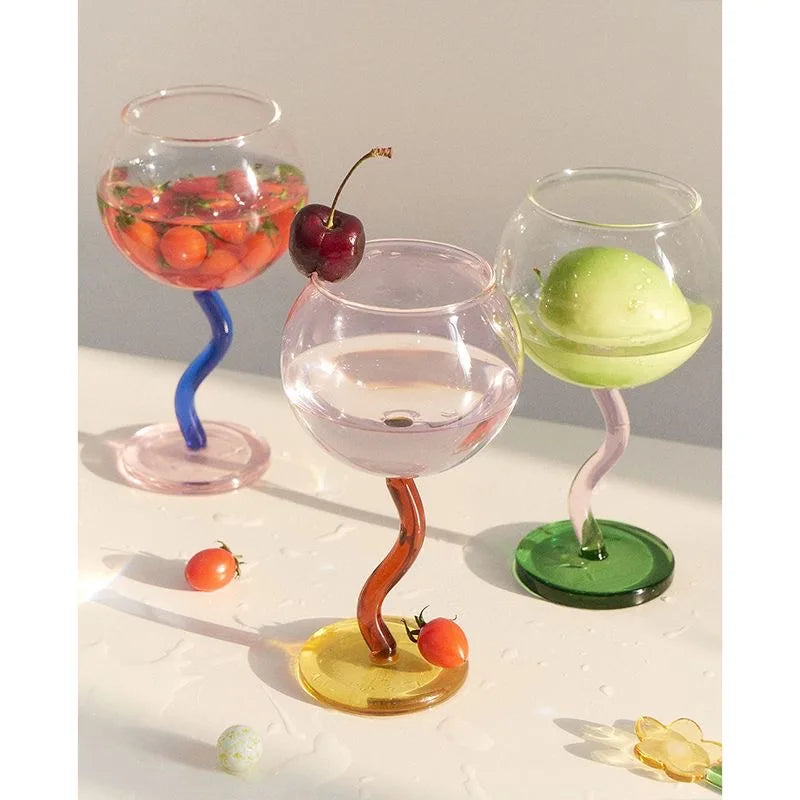 Afralia™ Round Twisted Stem Wine Glass Goblet - 300ml 10oz Creative Colourful Cup