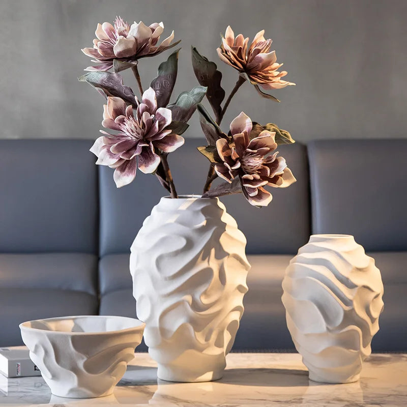 Afralia™ Geometric Spiral Ceramic Vase Flowerpot, Fruit Platter, Home Decor Accessories