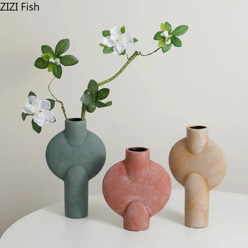 Afralia™ Ceramic Disc Vase: Geometric Round Table Decoration for Floral Arrangement