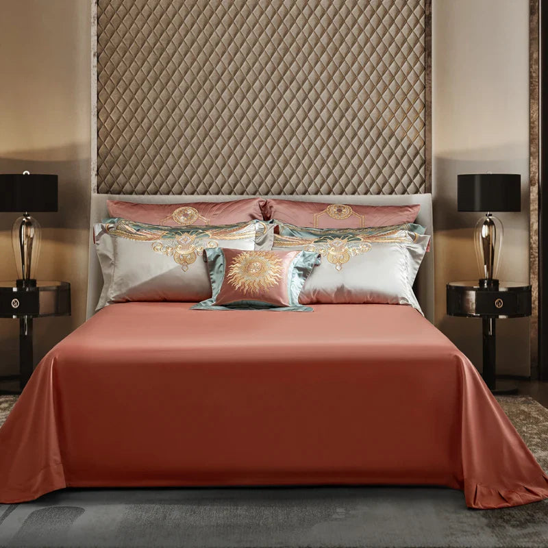 Afralia™ Vintage Flowers & Gold Embroidery Bedding Set - 4/6/9Pcs Egyptian Cotton Duvet Cover, Sheet & Pillowcases
