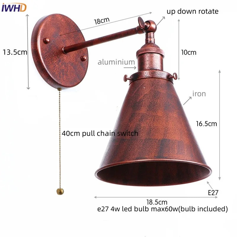 Afralia™ Iron LED Wall Lamp Vintage Style Industrial Luminaire for Stair, Dining Room, Bedroom