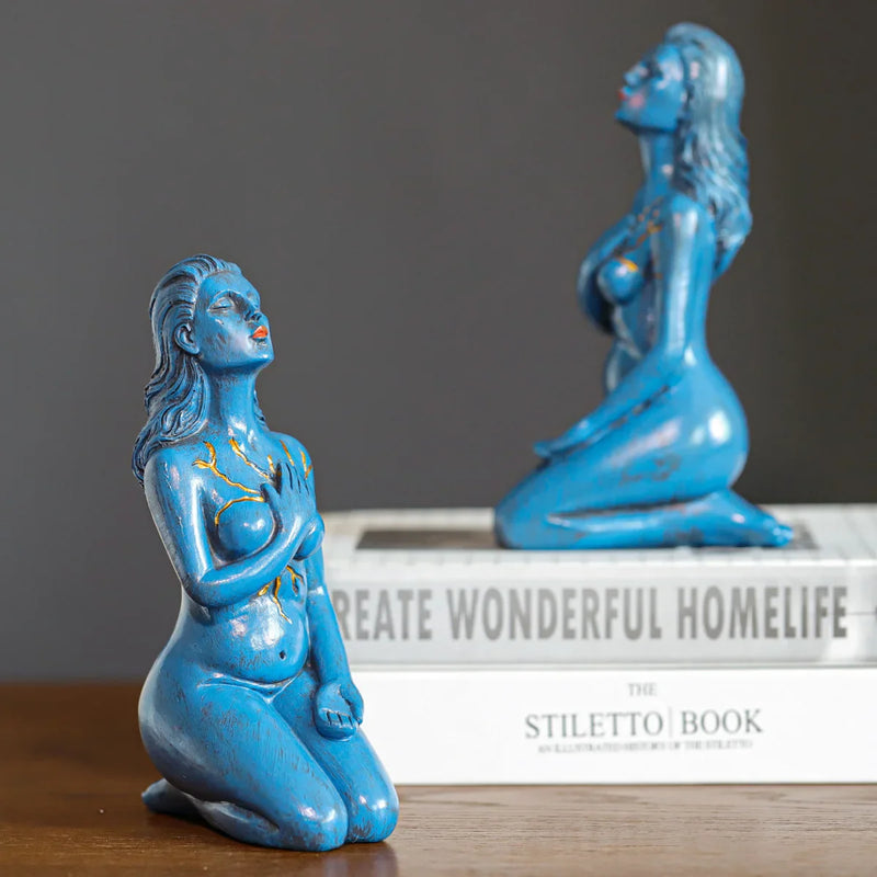 Afralia™ Healing Goddess Sculpture in Vintage Blue Color