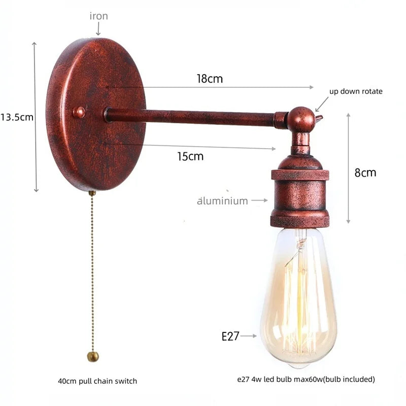 Afralia™ Retro Iron LED Wall Lamp Sconce, Gold Vintage Indoor Luminaire for Bedroom, Cafe