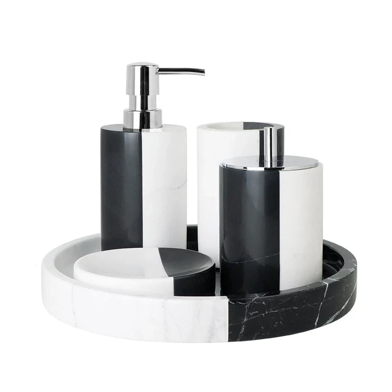 Afralia™ Marble Bathroom Set: Soap Dispenser, Toothbrush Holder, Soap Dish, Cotton Swab Holder