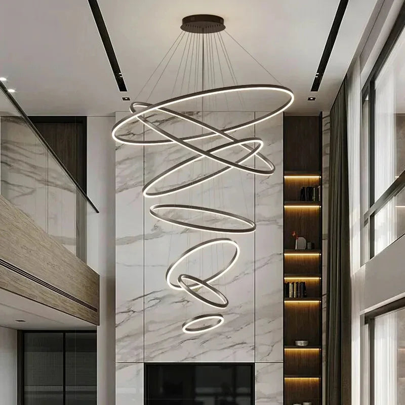 Afralia™ Modern Minimalist Large LED Chandelier for Villa Stairs, Living Room, Dining Room