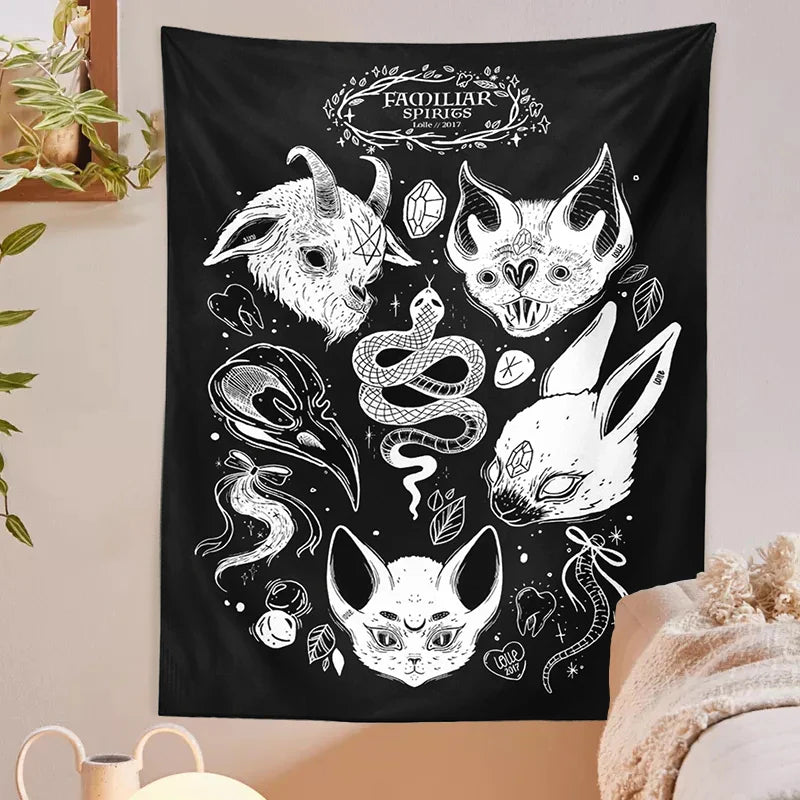 Tarot Cat Tapestry Wall Hanging for Witchy Vibes & Mystical Decor by Afralia™