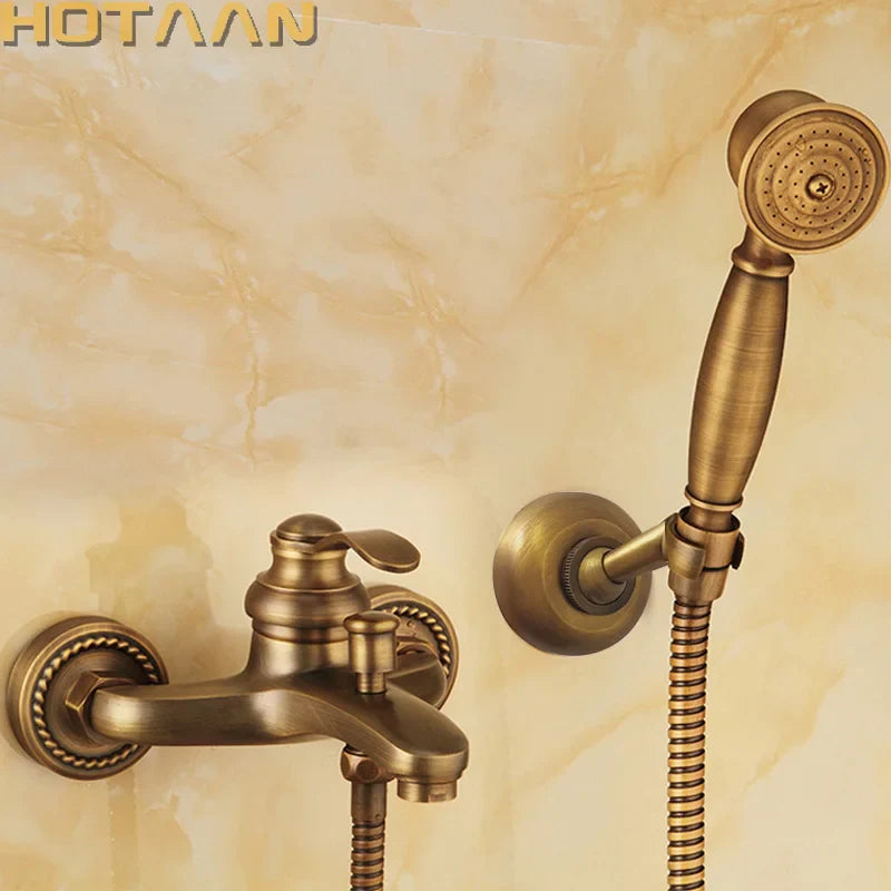 Afralia™ Antique Brass Hand Held Shower Head Kit for Bathroom Wall Mount