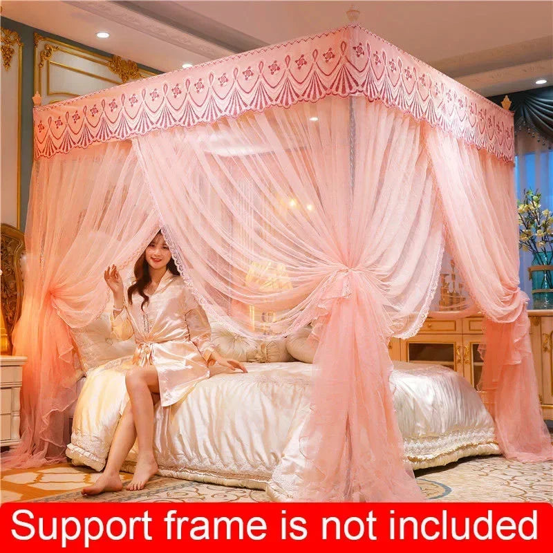 Afralia™ Lace Pleated Queen Bed Net Canopy with Stainless Steel Bracket