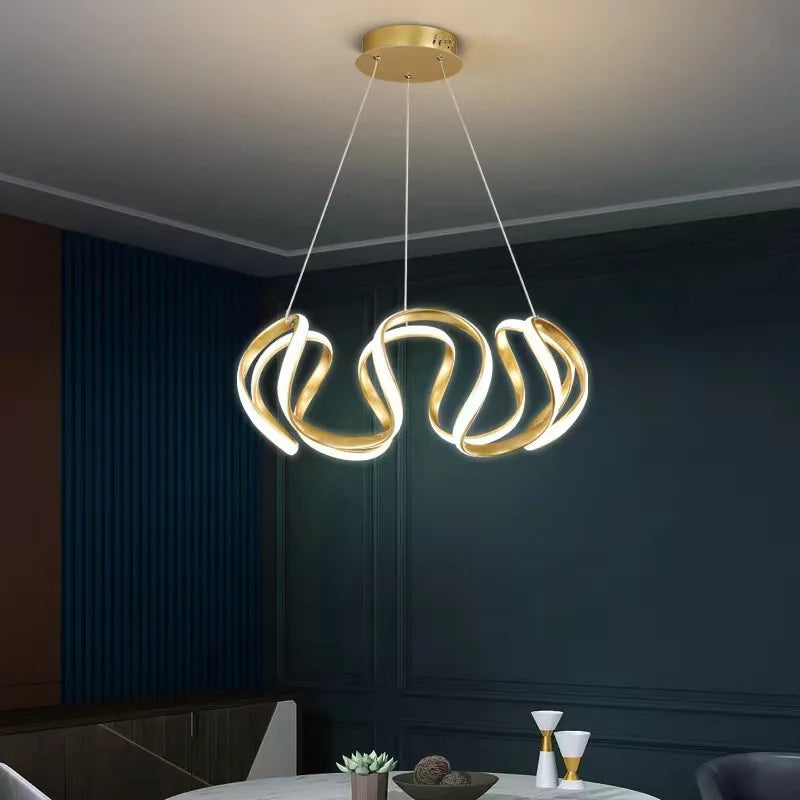 Afralia™ Nordic Twisted LED Chandelier Ceiling Lamp Modern Pendant Light