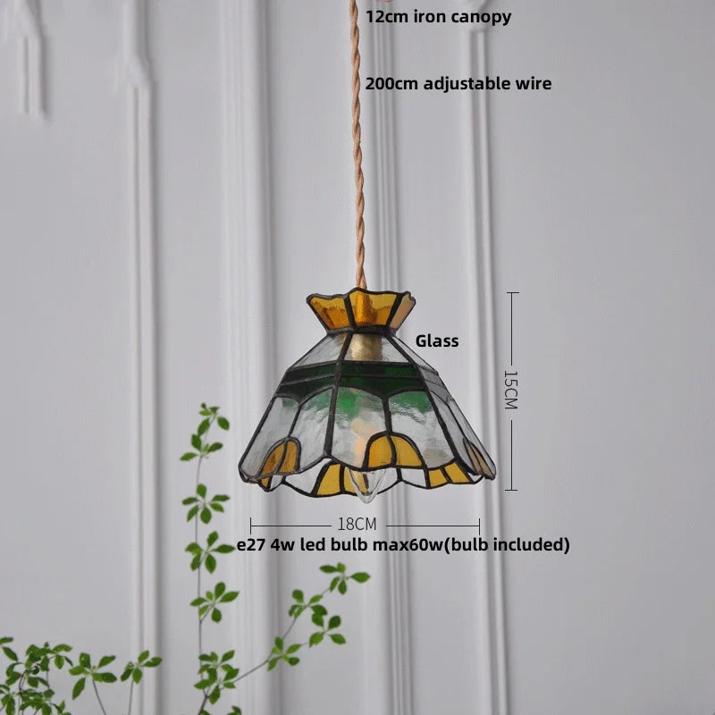 Afralia™ Tiffany Cat Glass LED Pendant Light in Walnut Wood Finish