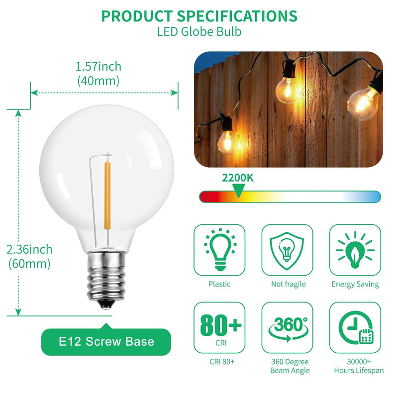 Afralia™ G40 1W PET LED Bulbs - E12 Screw Base Shatterproof Globe Bulbs - Outdoor String Lights