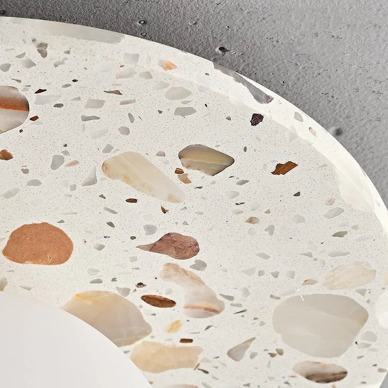 Afralia™ Terrazzo Stone LED Ceiling Light with White Glass Ball - Wabi Sabi Flush Mount