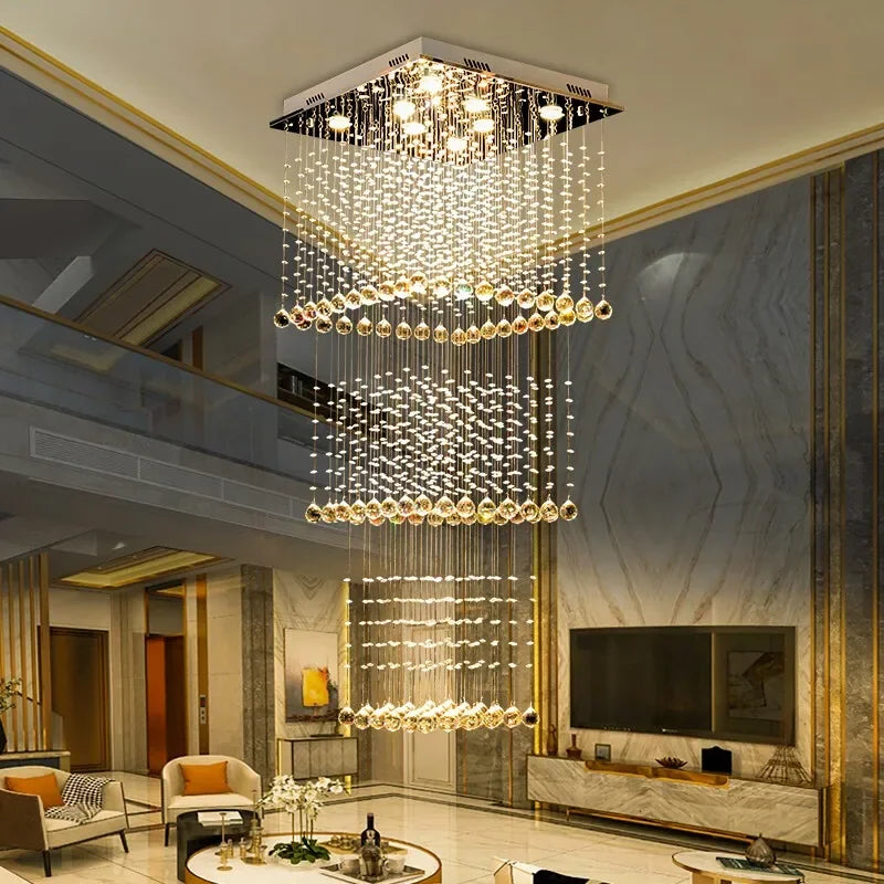 Afralia™ Teardrop Crystal Stairwell Chandelier | Luxury Long Stair Pendant Light