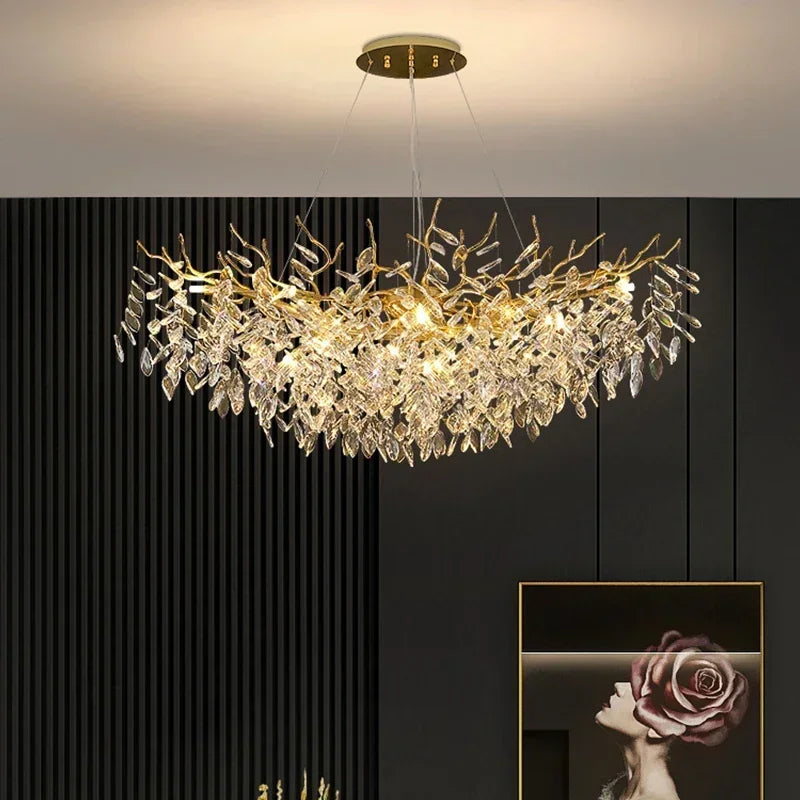 Afralia™ Golden Branch Ceiling Chandelier with Crystal LED - Luxury Modern Design for Living Room