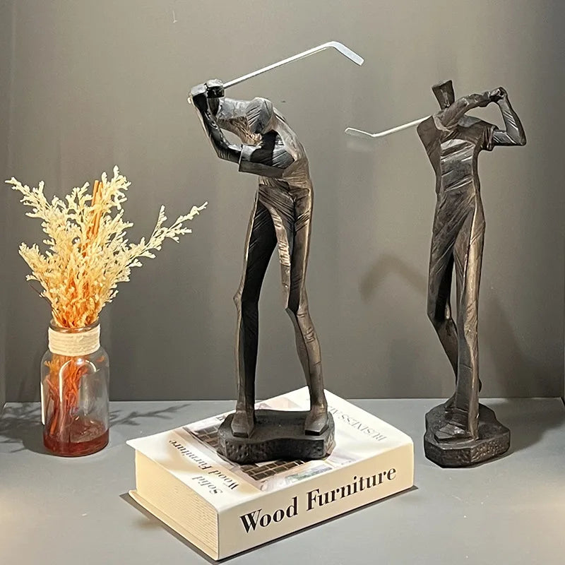 Afralia™ Golf Player Sculpture Abstract Human Body Figure Statue Resin Decor Figurine