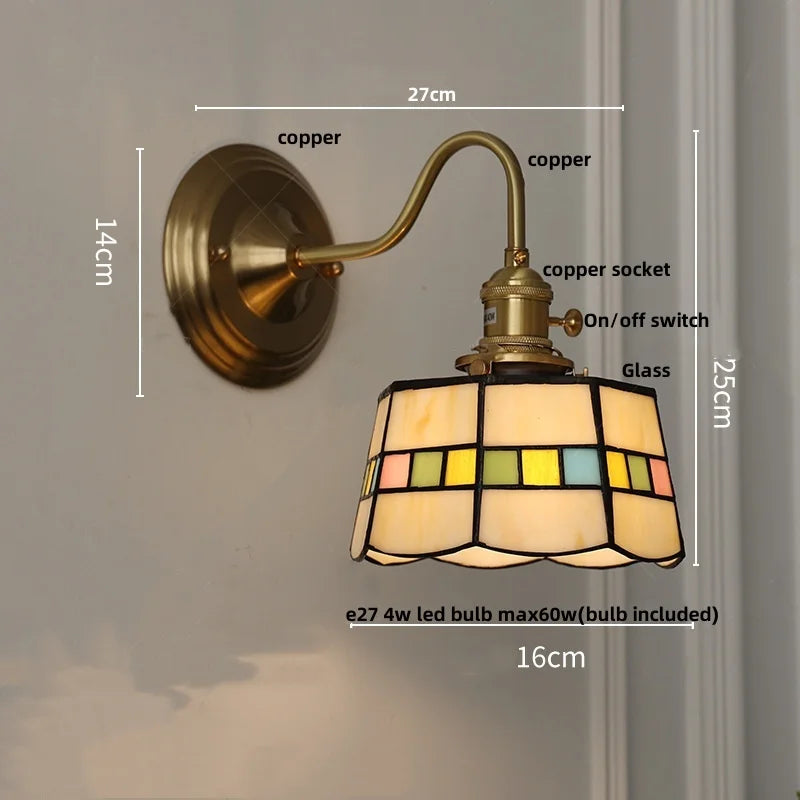 Afralia™ Cube LED Wall Sconce Copper Glass Retro Vintage Light E27 Mirrored Vanity