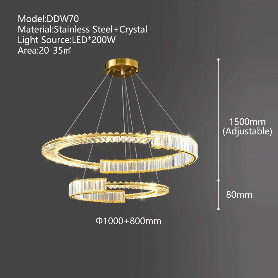 Afralia™ Luxury Crystal Ring LED Chandelier with Remote Control - Nordic Style Lighting Fixtures