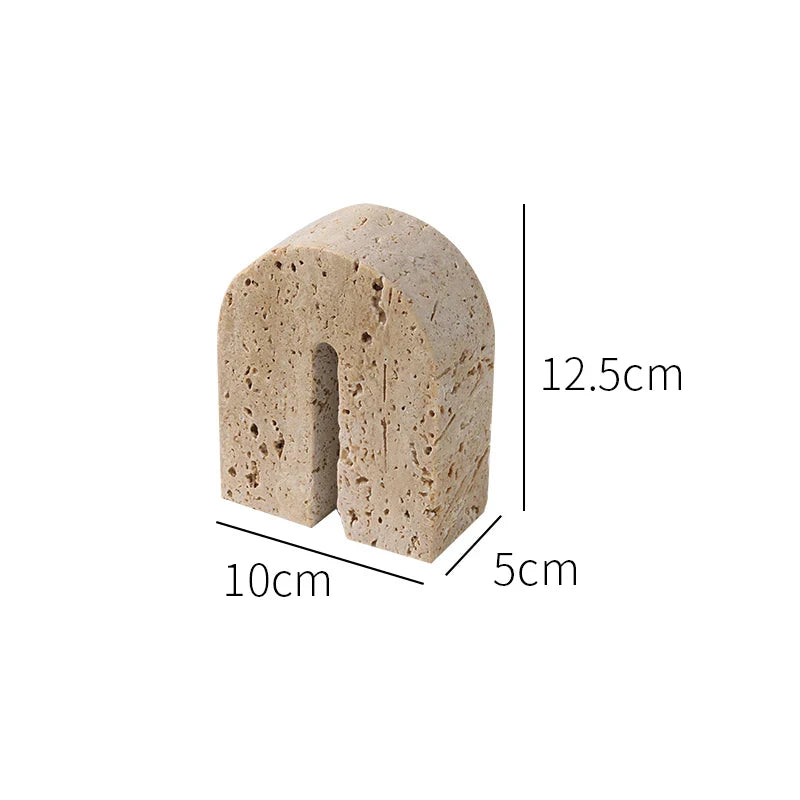 Afralia™ Beige Travertine Stone Bookends - Luxury Vintage Book Holder Decor