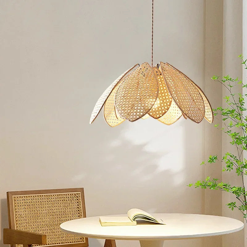 Afralia™ Rattan Petal Chandelier: Modern Nordic Wabi Sabi LED Pendant Light