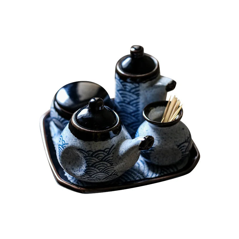 Afralia™ Blue Ceramics Kitchen Seasoning Set