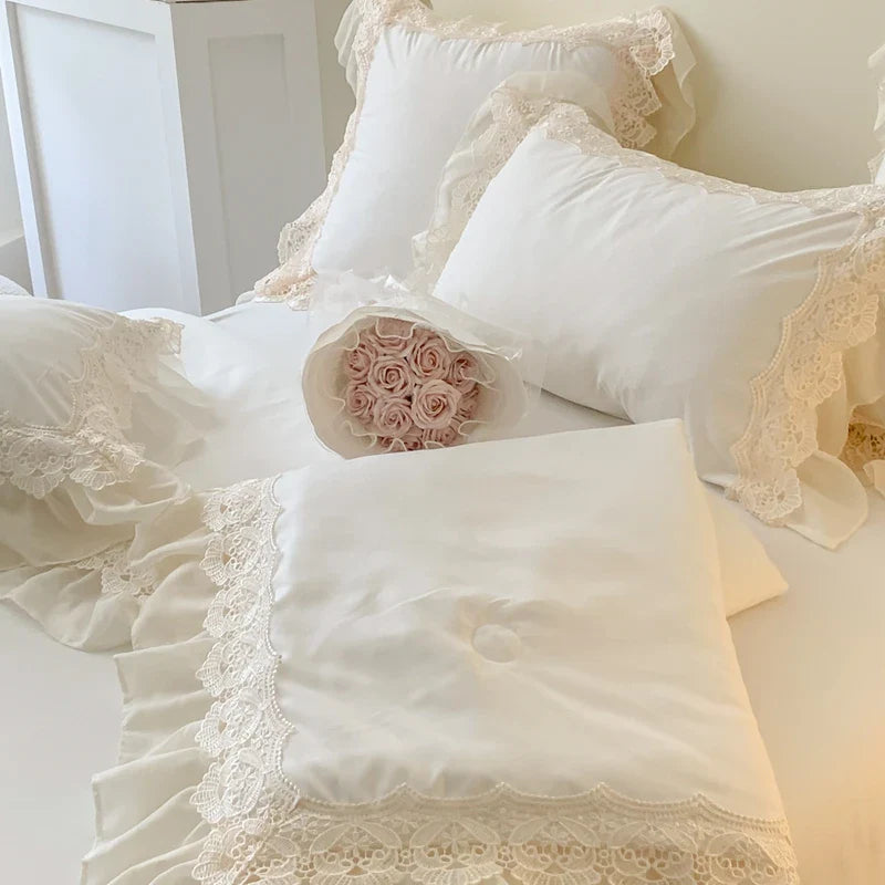 Afralia™ French Wedding Lace Ruffles Bedding Set