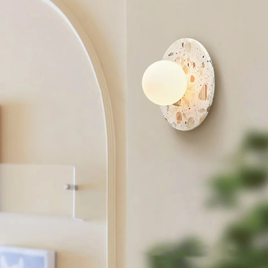 Afralia™ Terrazzo Marble Stone LED Wall Sconce Lamp, Modern Nordic Bedside Light