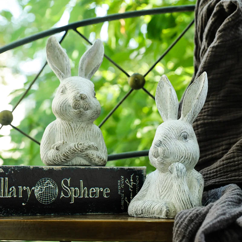 Afralia™ Wood Pattern Rabbit Sculpture Garden Ornament