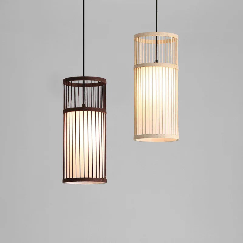 Afralia™ Bamboo Wooden Pendant Lamp E27 - Small Bar Pendant Lights