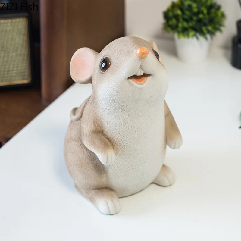 Afralia™ Mouse Piggy Bank Resin Sculpture Decor Ornaments Aesthetic Room Decoration